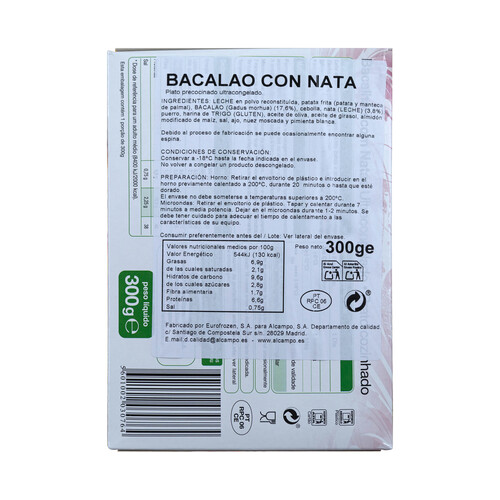 AUCHAN Bacalao con nata listo para hornear y comer 300 g. Producto Alcampo