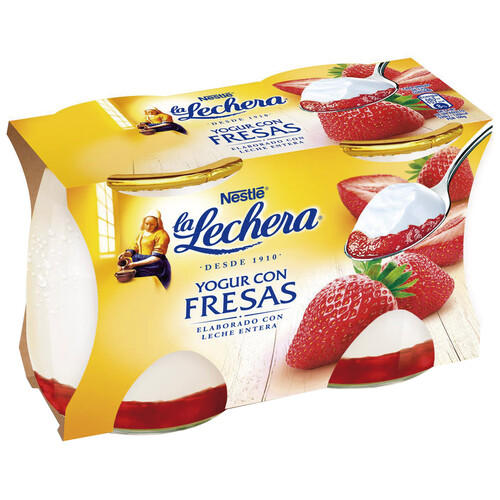 LA LECHERA Yogur natural con textura cremosa y fresas 2 x 125 g.