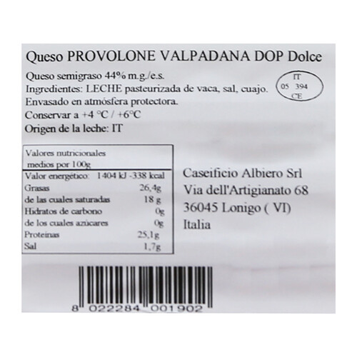 ALBIERO Queso provolone valpadana dop en lonchas 100 g.