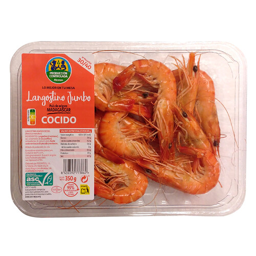 ALCAMPO CULTIVAMOS LO BUENO Langostinos cocidos Jumbo 30/40 pzs kilogramo 350 g.