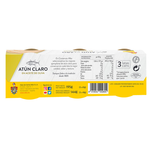 ALBO Atún claro en aceite de oliva 68 x 3 g.