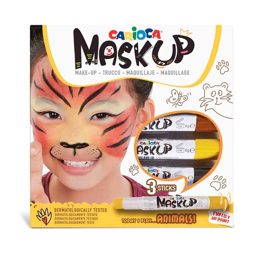 Pinturas de cara Mask Up caja 3 Animals. Pintura lavable para la piel. Maquillaje Ideal para Navidad, Halloween, Carnaval y Fiestas.