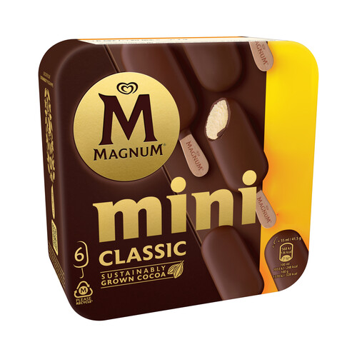 MAGNUM Classic Mini bombones helados de vainilla recubiertos de chocolate con leche 6 x 55 ml.