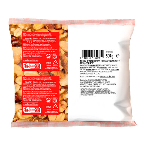 BORGES Cocktail frutos secos nobles fritos con sal borges 500 g.