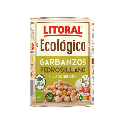 LITORAL Garbanzos con sofrito, variedad Pedrosillano, ecológicos LITORAL ECOLÓGICO 425 g.