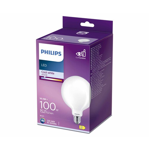 Bombilla Led E27, 10,5W=100W, luz neutra 4000K, 1521lm, PHILIPS.