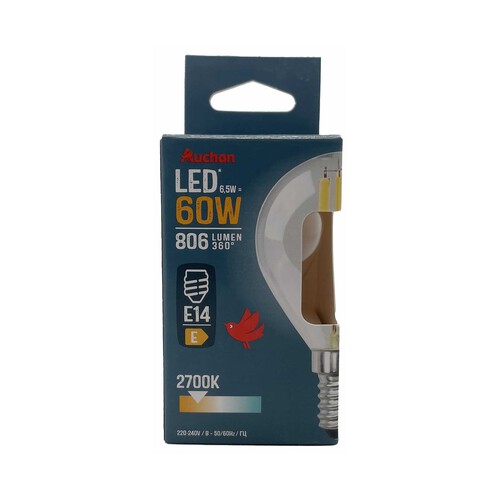 Bombilla Led E14, 6,5W=60W, luz cálida, 806lm, PRODUCTO ALCAMPO.