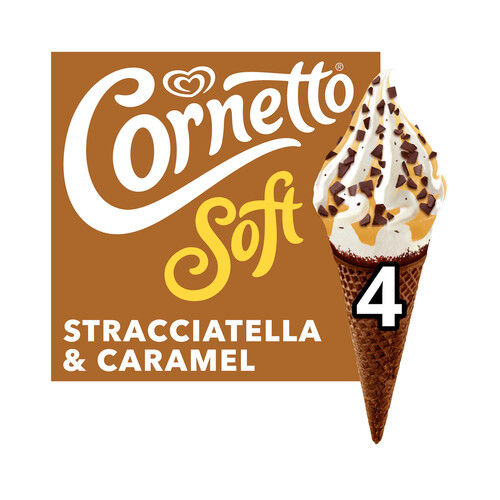 CORNETTO Soft de Frigo Conos de helado de vainilla, stracciatella y caramelo 4 x 140 ml.