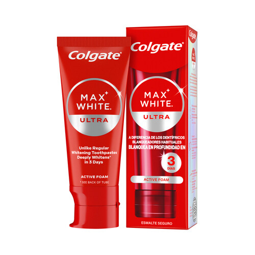 COLGATE Max white ultra Pasta de dientes con flúor y acción blanqueante 50 ml.