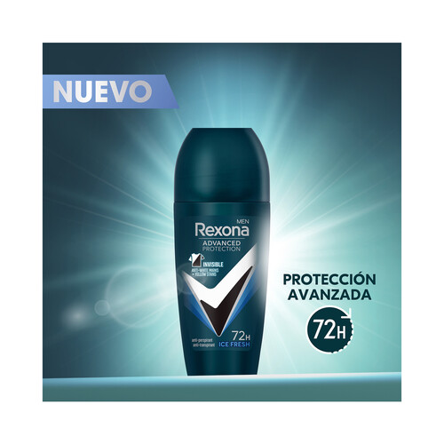 REXONA Men advanced protection ice fresh Desodorante roll on para hombre, que no deja manchas en la ropa 50 ml.