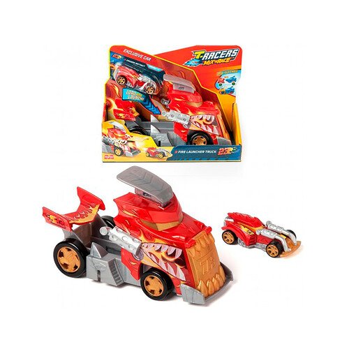 T-RACERS Mix'N Race Launcher Trucks Fire + Coche, colores surtidos.