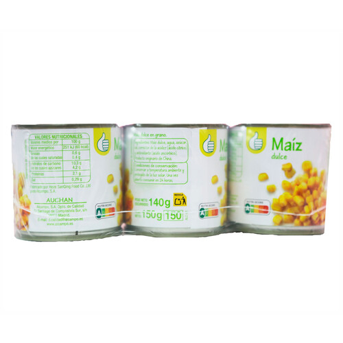 PRODUCTO ECONÓMICO ALCAMPO Maíz dulce en grano 3 x 140 g.