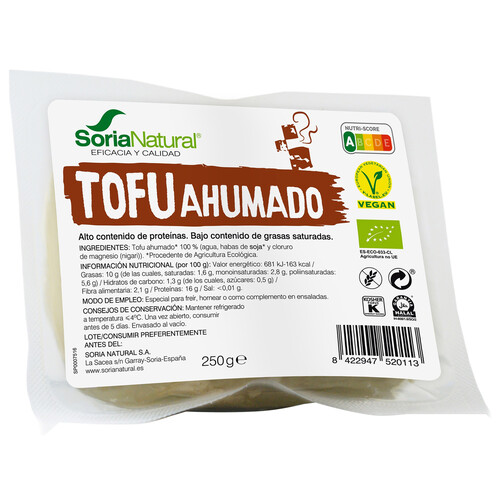 SORIA NATURAL Bio Tofu ahumado procedente de agricultura ecológica 250 g.