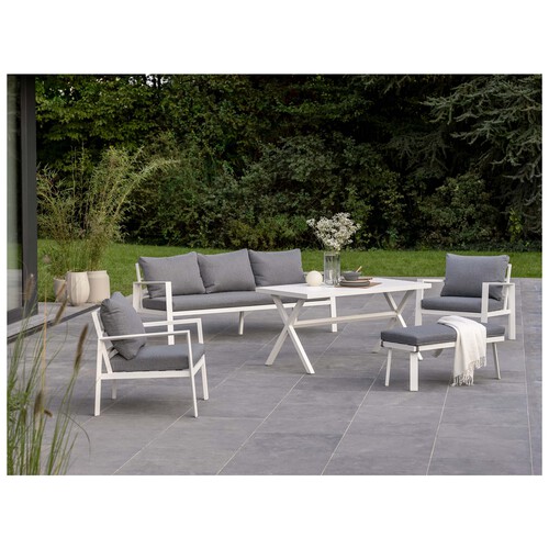 Conjunto de muebles de jardín Toscana con 5 piezas de aluminio color blanco, GARDEN STAR ALCAMPO.