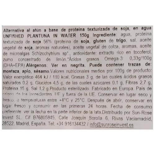 UNFISHED PLANTUNA Untable vegetal estilo atún vegano 150 g.