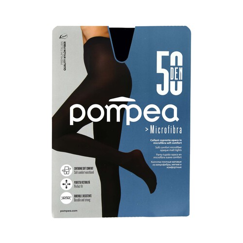 Panty tupido opaco en microfibra suave confort, 50den, POMPEA, color negro, talla L.