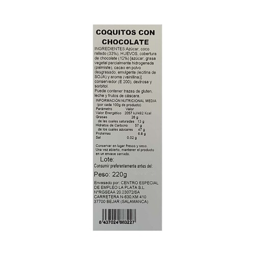 Coquitos con chocolate 9 unidades 220 g.