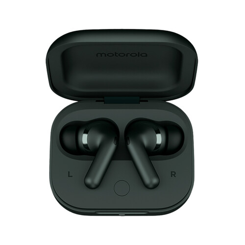 Auriculares bluetooth MOTOROLA Moto Buds+, con micrófono, estuche de carga, color negro. 