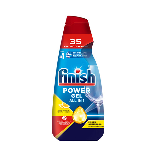 FINISH Power gel all in 1 Detergente en gel concentrado con aroma limón 35 lavados.