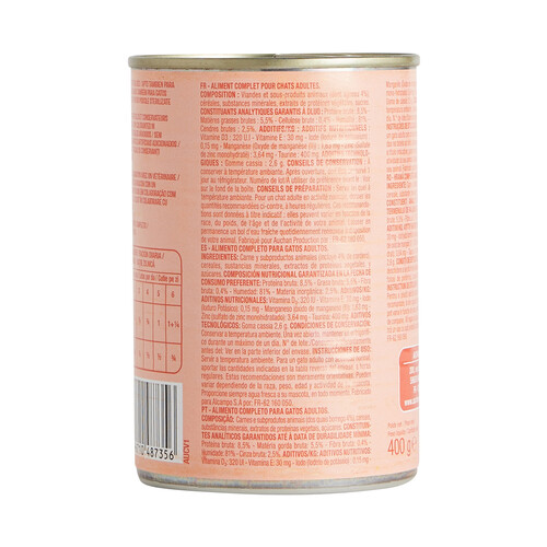 PRODUCTO ALCAMPO Comida húmeda para gatos sabor paté de cordero PRODUCTO ALCAMPO 400 g.