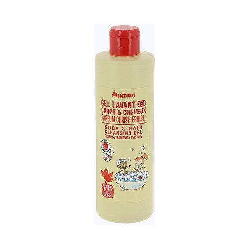 PRODUCTO ALCAMPO Gel y champú para cuerpo y cabello, con aroma a cereza y fresa 250 ml.