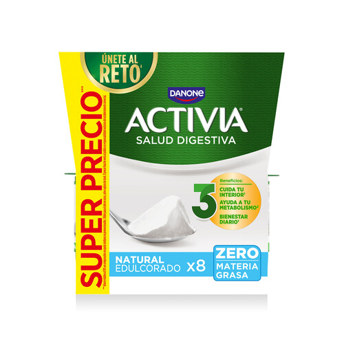 ACTIVIA Bífidus desnatado (0% materia grasa) y con sabor natural edulcorado 0% de Danone 8 x 120 g.