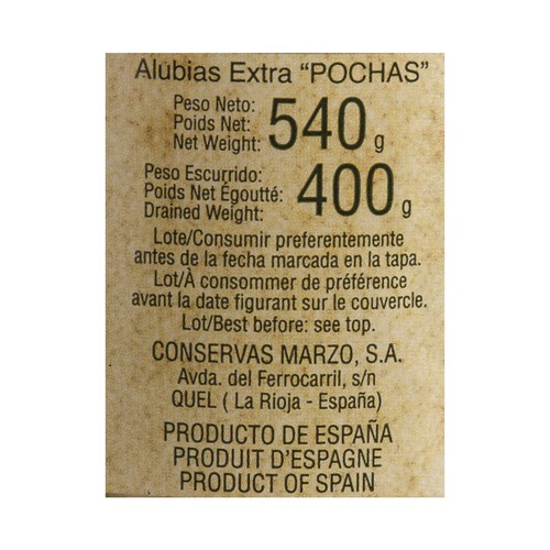 MARZO Alubia cocida blanca MARZO frasco de 400 g.