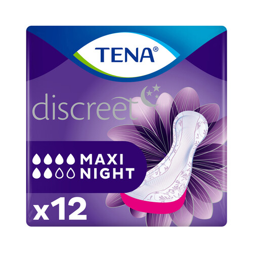 TENA Compresas incontinencia maxi noche para pérdidas moderadas a severas de orina TENA Discreet 12 uds.