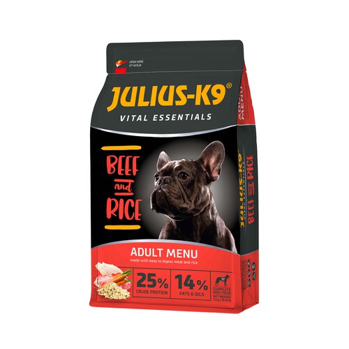 JULIUS K9 Pienso para perros adultos de vacuno y arroz, JULIUS-K9 saco 3 kg.