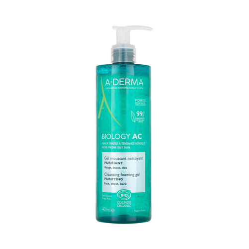 A.DERMA Biology ac Gel espumoso limpiador y purificante, para pieles grasas con tendencia acneica 400 ml.