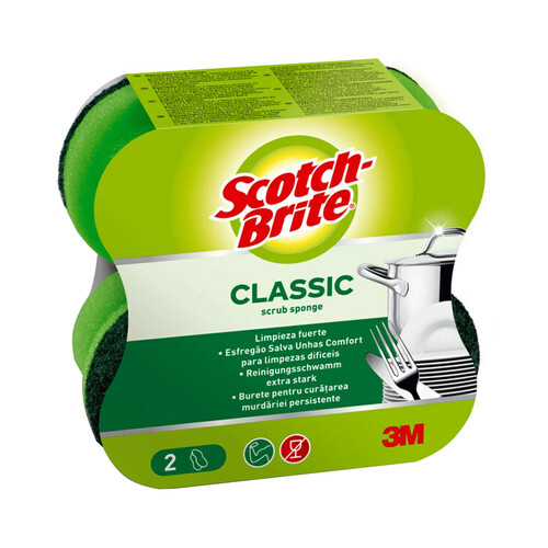 SCOTCH-BRITE Classic Estropajo de fibra con esponja especial salvauñas 2 uds.