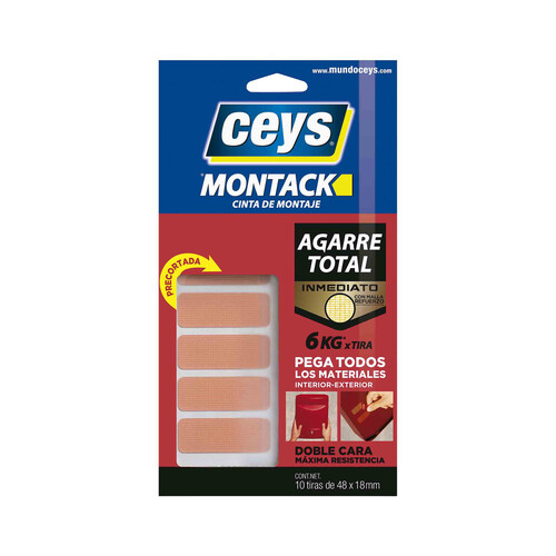 Juego de 10 tiras de 48 milímetros de cinta adhesiva de doble cara de 18 milímetros CEYS Montack.