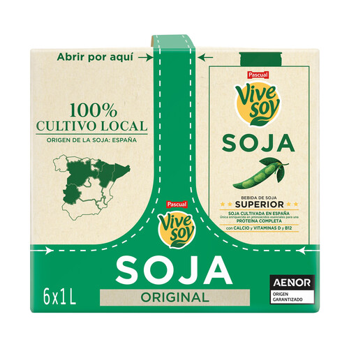 VIVESOY Original de Pascual Bebida vegetal de soja 6 x 1 l