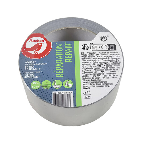 Cinta de reparación extra resistente gris, 20m x 50mm PRODUCTO ALCAMPO.