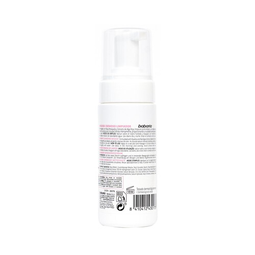 BABARIA Limpiador facial con textura mousse cremosa, para piel normal y seca BABARIA 150 ml.