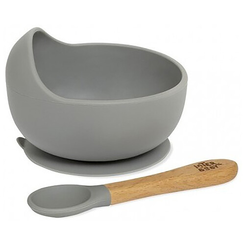 Cuenco + cuchara silicona INTERBABY, color gris.