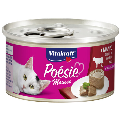 VITAKRAFT Alimento húmedo completo gatos adultos, ternera POESIE MOUSSE VITAKRAFT 85 g.