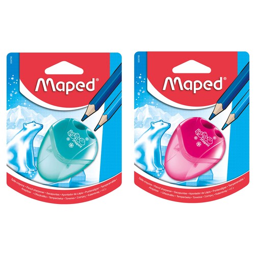 Sacapuntas doble con depósito, color azul o rosa MAPED.