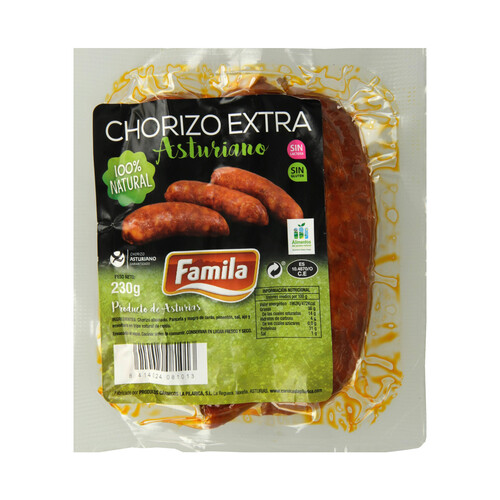 FAMILIA Chorizo ahumado Asturiano de categoria extra FAMILIA 230 g.
