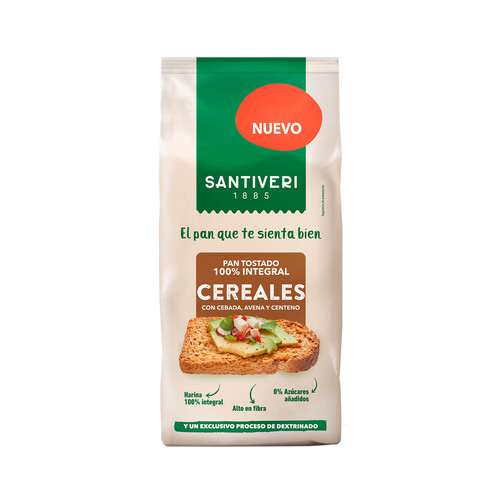 SANTIVERI Pan tostado 100% integral de cereales, 200 g.