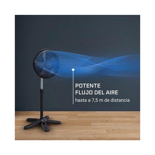 Ventilador de pie ROWENTA VU3310, 70W, diámetro 40cm, 3 velocidades, color negro, altura 120cm.