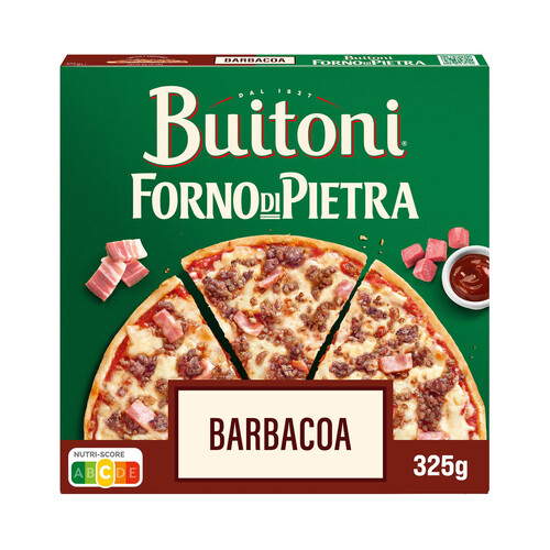 BUITONI Forno di pietra Pizza con carne, bacon, salsa barbacoa y masa fina y crujiente 325 g.