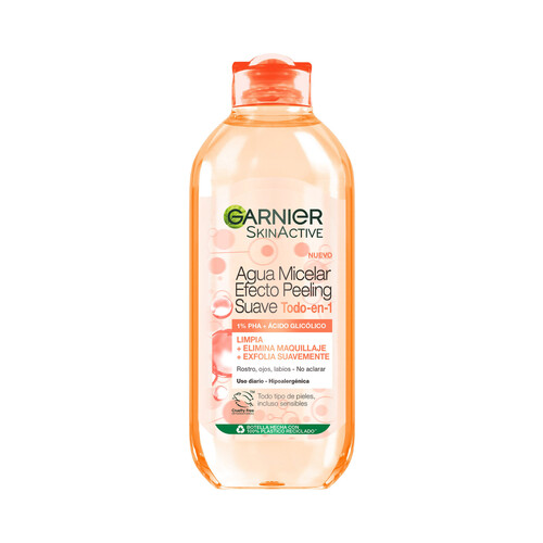 GARNIER Skin active Agua micelar todo en 1 efecto peeling suave, para todo tipo de pieles 400 ml.