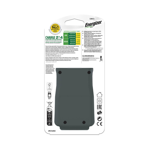 Cargador de pilas del tipo AA/AAA + 4 pilas del tipo AA 1300 mAh, carga por Usb,  ENERGIZER.