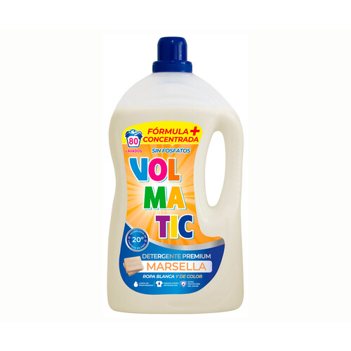 VOLMATIC Detergente líquido concentrado con jabón de Marsella 80 lavados, 4 l.