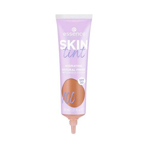 ESSENCE Skin tint tono 100 Tinte para piel hidratante, cobertura ligera a media y FPS 30.