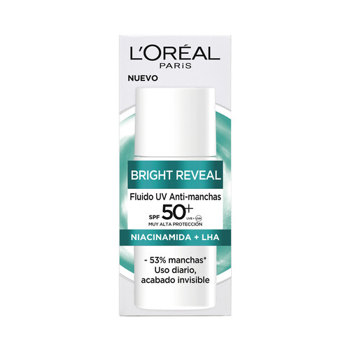 L´ORÉAL PARIS Bright reveal Fluido hidratante y anti-manchas, con FPS 50+ 50 ml.