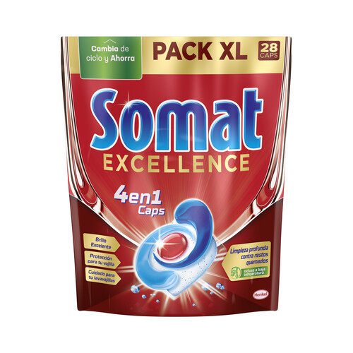 SOMAT Excellence Detergente para lavavajillas en cápsulas con acción 4 en 1  28 uds.