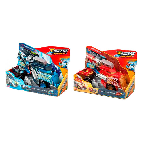 T-RACERS Mix'N Race Launcher Trucks Fire + Coche, colores surtidos.