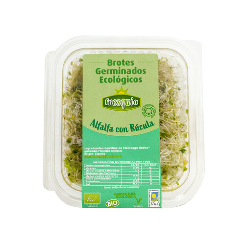 Brotes germinados de alfalfa y rúcula ecológicos FRESQUIA 70 g.